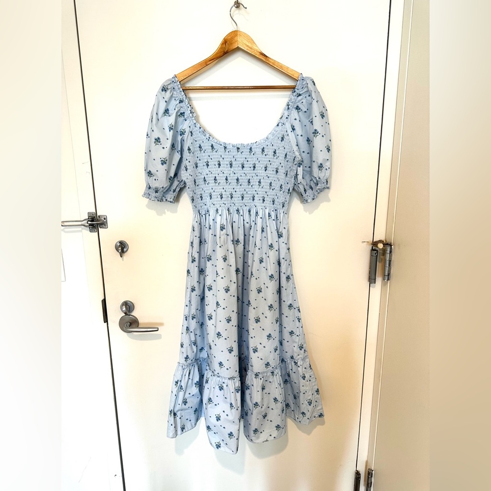 Hill House - Louisa Nap Dress - Blue Floral Midi - Size L - Worn once